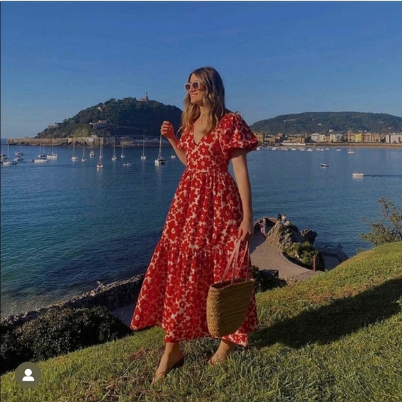 ZARA * Floral Printed Poplin Maxi Dress Red size xs - Picture 7 of 16